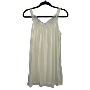 Vtg Miss Elaine Nightgown Slip Embroidered Floral‎ Fairy Bride Honeymoon White M